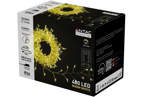 Christmas IP44 400 LED Cluster Gold Wire WW 6.7mm
