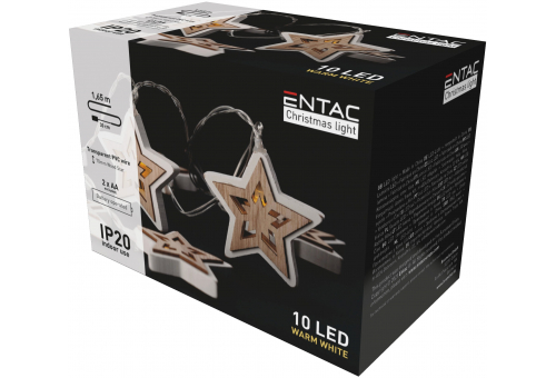 Christmas Indoor Wood Star Light 10LED WW 1,65m (2AA excl.)